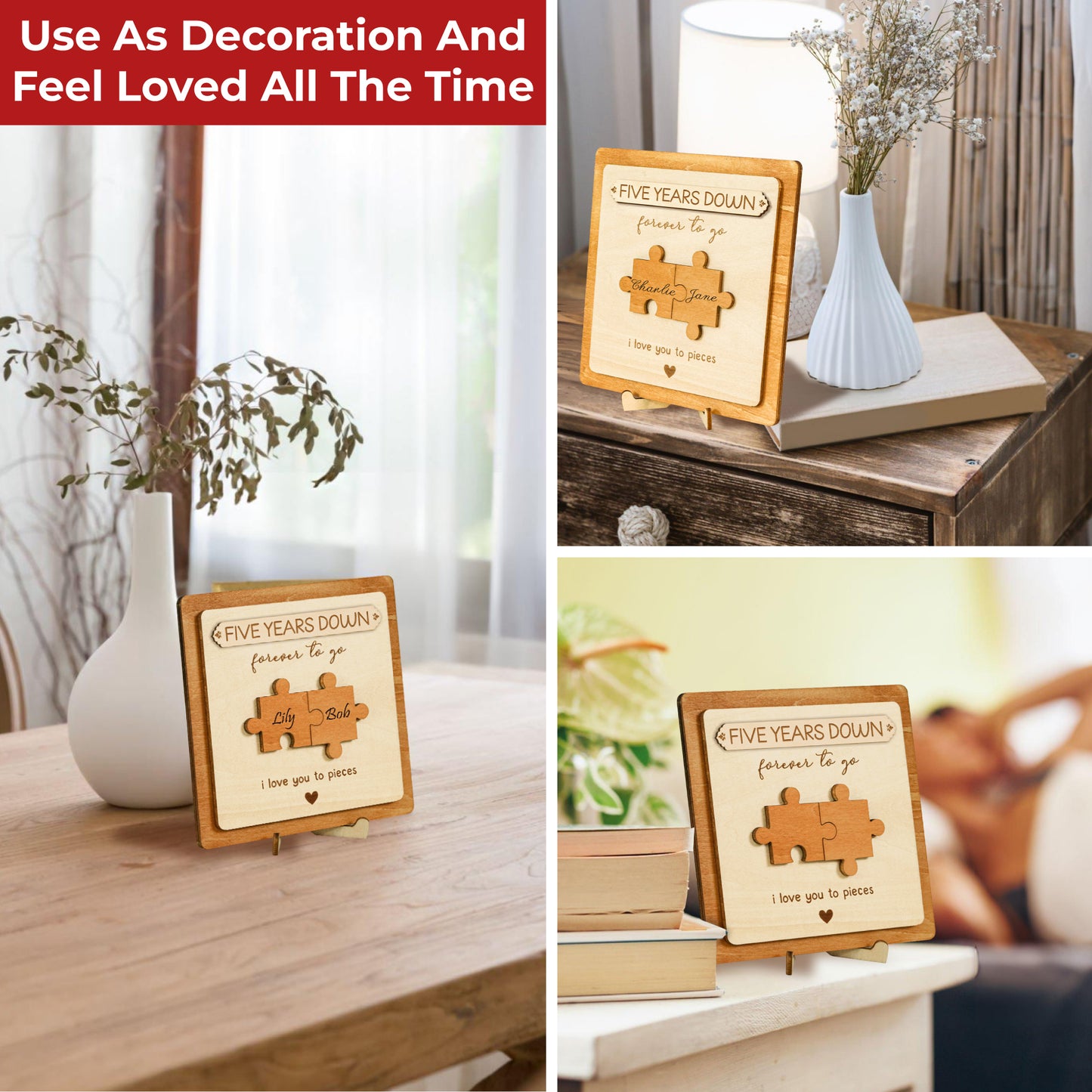 Stofinity 5 Year Anniversary Marriage Gift for Men - 5 Year Anniversary Wood Gifts for Him Her, 5th Anniversary Card Gift for Husband Wife, Five Year Wedding Anniversary Card Wooden Plaque for Couple