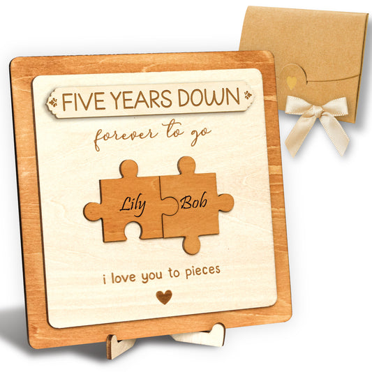 Stofinity 5 Year Anniversary Marriage Gift for Men - 5 Year Anniversary Wood Gifts for Him Her, 5th Anniversary Card Gift for Husband Wife, Five Year Wedding Anniversary Card Wooden Plaque for Couple